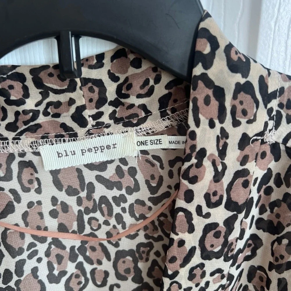 Blu Pepper Leopard Print‎ Kimono Cardigan Tie Front Sheer One Size